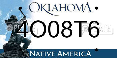 4O08T6 Oklahoma License Plate