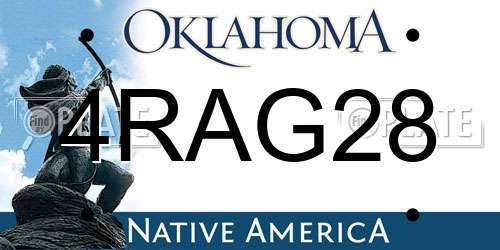 4RAG28 Oklahoma License Plate
