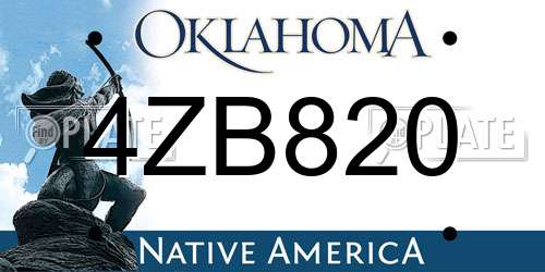 4ZB820 Oklahoma License Plate
