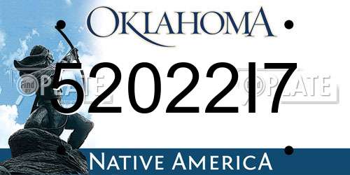 52022I7 Oklahoma License Plate