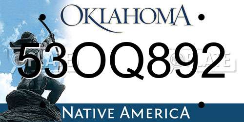 53OQ892 Oklahoma License Plate