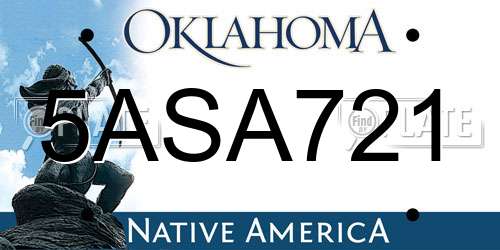 5ASA721 Oklahoma License Plate