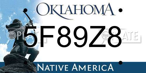 5F89Z8 Oklahoma License Plate