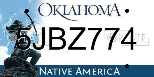 5JBZ774 Oklahoma License Plate