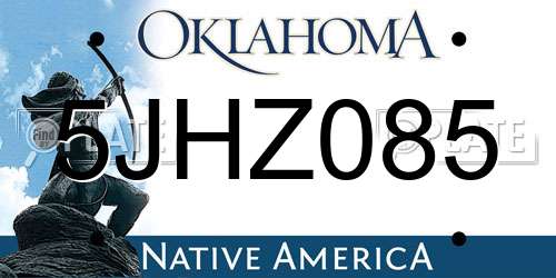5JHZ085 Oklahoma License Plate