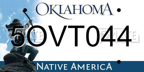 5OVT044 Oklahoma License Plate