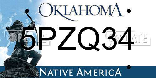 5PZQ34 Oklahoma License Plate