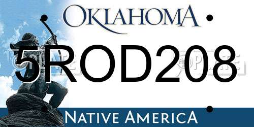 5ROD208 Oklahoma License Plate