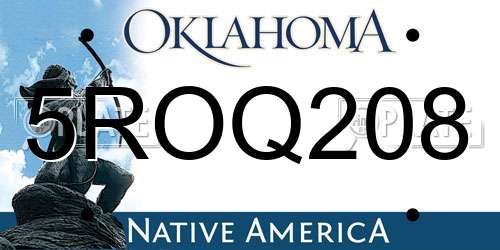 5ROQ208 Oklahoma License Plate