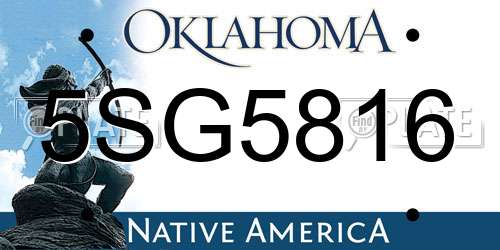 5SG5816 Oklahoma License Plate