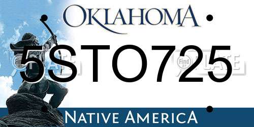 5STO725 Oklahoma License Plate