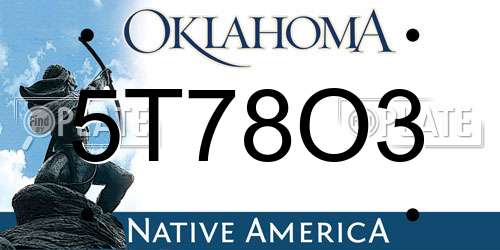 5T78O3 Oklahoma License Plate