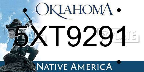 5XT9291 Oklahoma License Plate