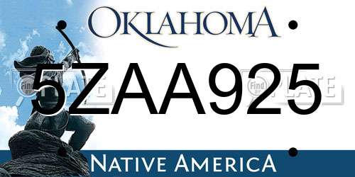 5ZAA925 Oklahoma License Plate