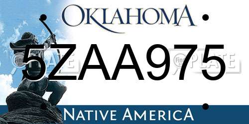 5ZAA975 Oklahoma License Plate