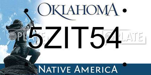 5ZIT54 Oklahoma License Plate