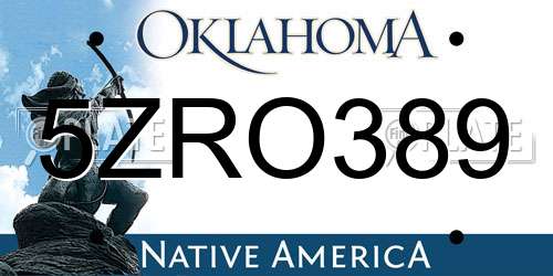 5ZRO389 Oklahoma License Plate