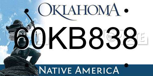60KB838 Oklahoma License Plate