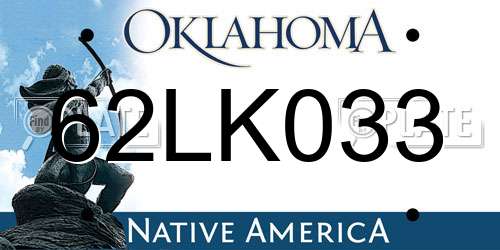 62LK033 Oklahoma License Plate