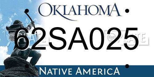 62SA025 Oklahoma License Plate