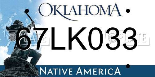 67LK033 Oklahoma License Plate