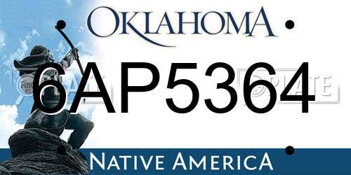 6AP5364 Oklahoma License Plate