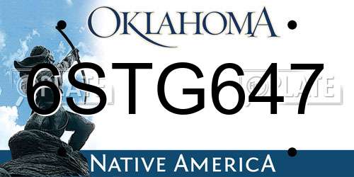 6STG647 Oklahoma License Plate