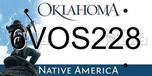 6VOS228 Oklahoma License Plate