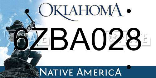 6ZBA028 Oklahoma License Plate