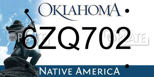 6ZQ702 Oklahoma License Plate