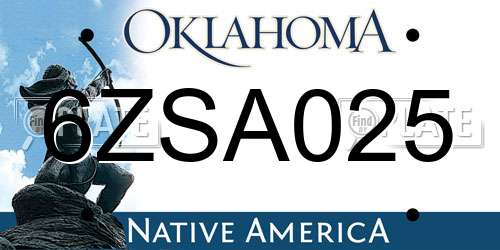 6ZSA025 Oklahoma License Plate
