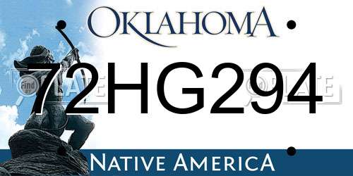 72HG294 Oklahoma License Plate