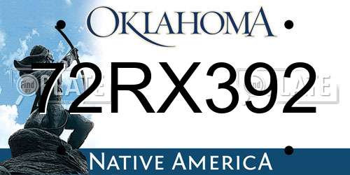 72RX392 Oklahoma License Plate