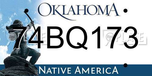 74BQ173 Oklahoma License Plate