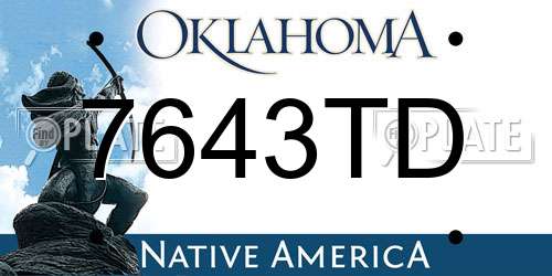 7643TD Oklahoma License Plate