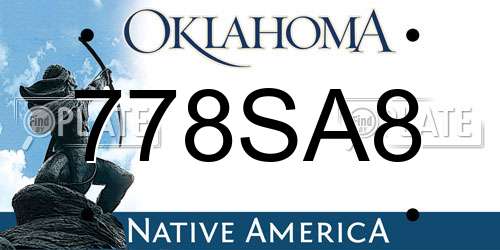 778SA8 Oklahoma License Plate