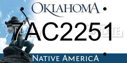 7AC2251 Oklahoma License Plate