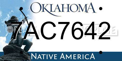 7AC7642 Oklahoma License Plate