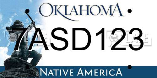 7ASD123 Oklahoma License Plate