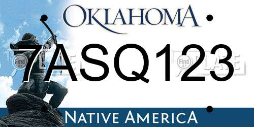 7ASQ123 Oklahoma License Plate