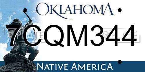 7CQM344 Oklahoma License Plate