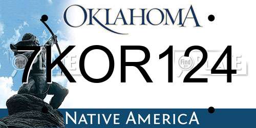 7KOR124 Oklahoma License Plate