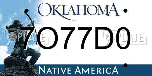 7O77D0 Oklahoma License Plate