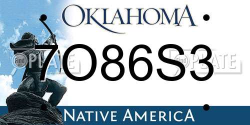 7O86S3 Oklahoma License Plate