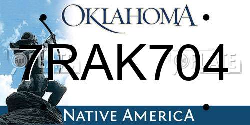 7RAK704 Oklahoma License Plate