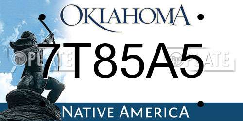 7T85A5 Oklahoma License Plate
