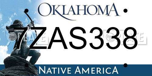 7ZAS338 Oklahoma License Plate