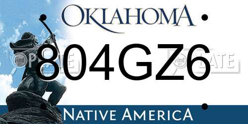 804GZ6 Oklahoma License Plate