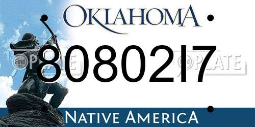 80802I7 Oklahoma License Plate