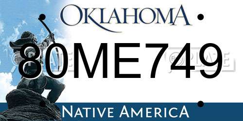 80ME749 Oklahoma License Plate
